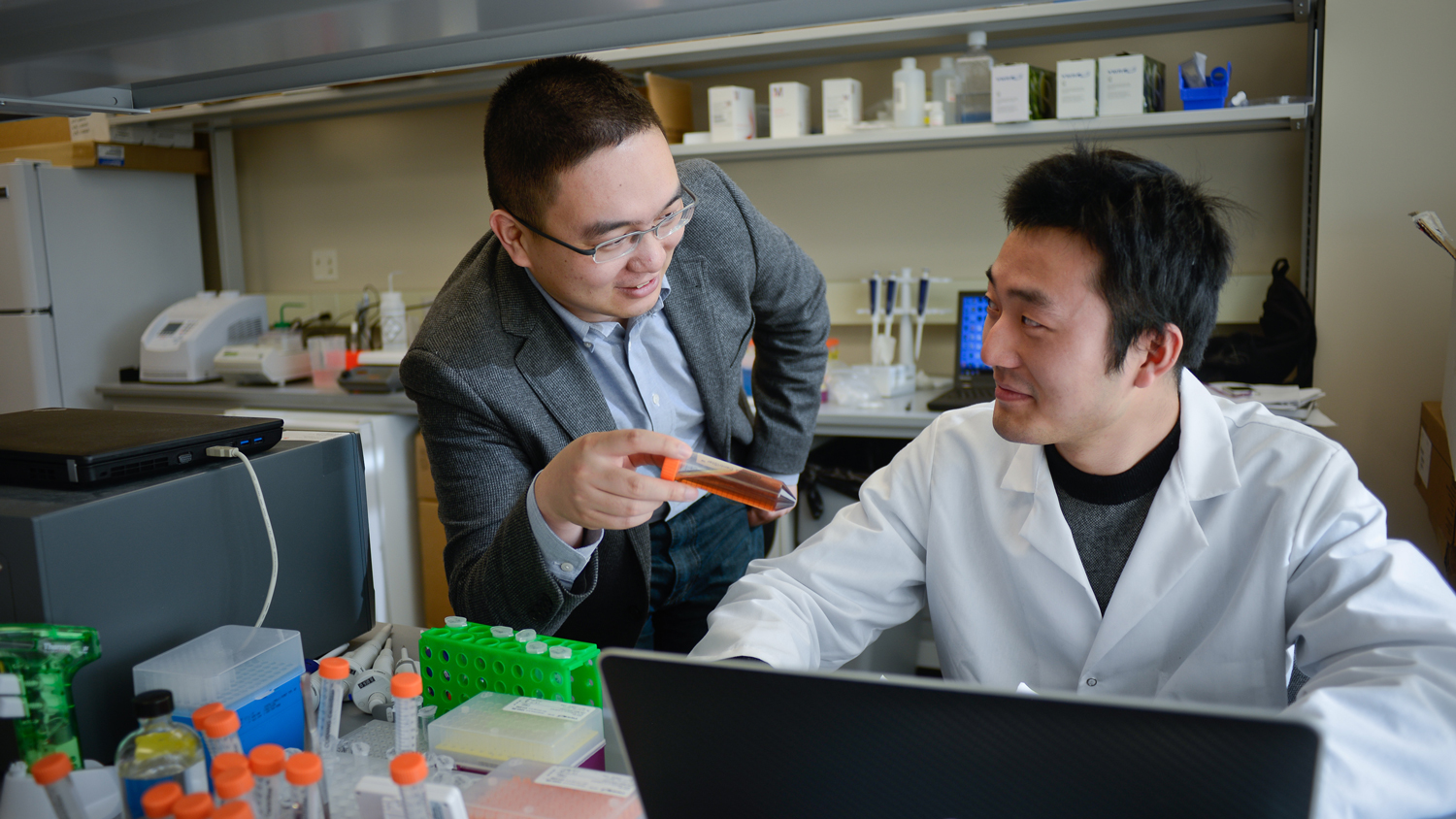 faculty members in lab