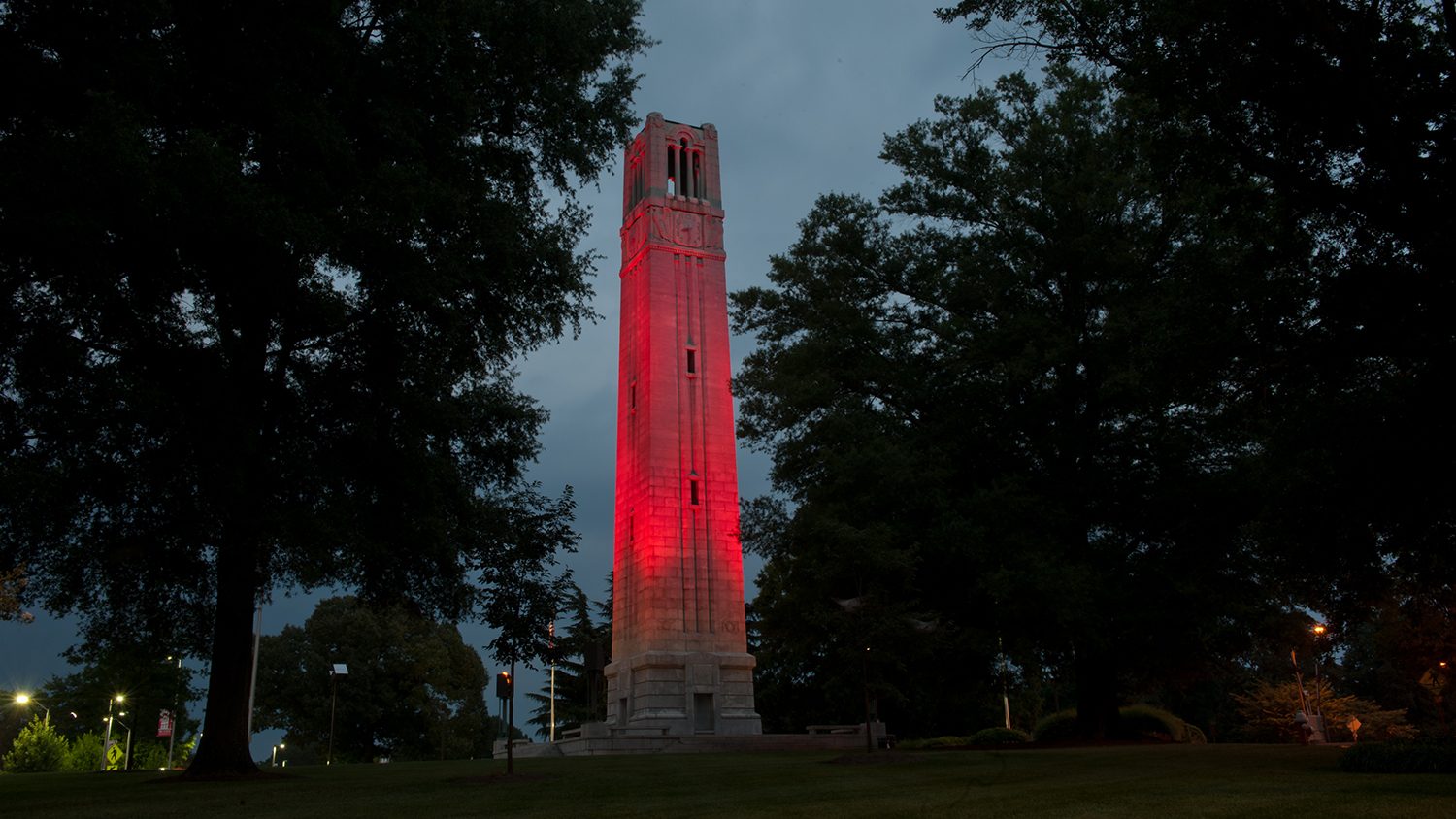 The red belltower looms over campus.