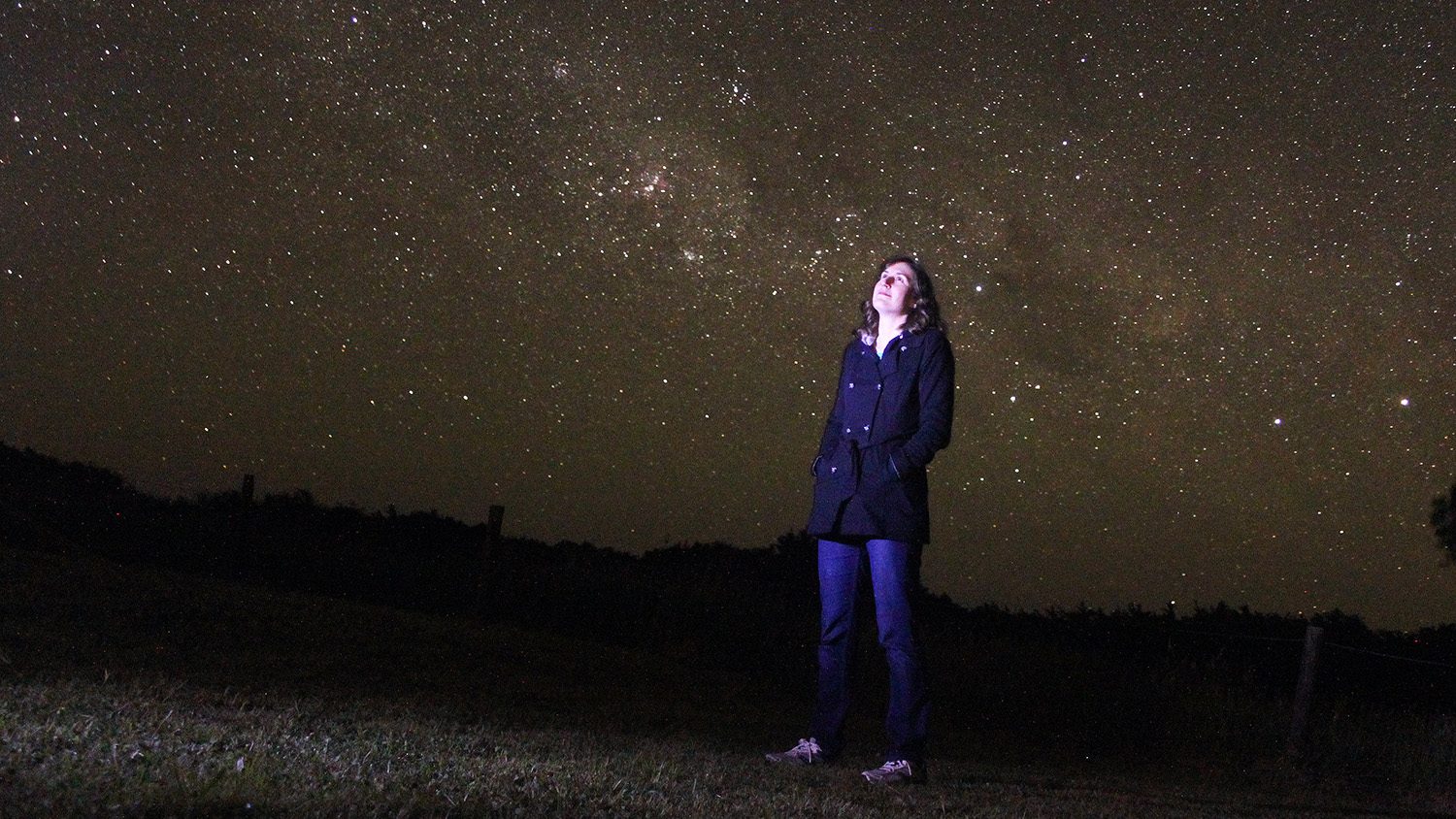 Astrophysicist Katie Mack stares up at a starry night sky