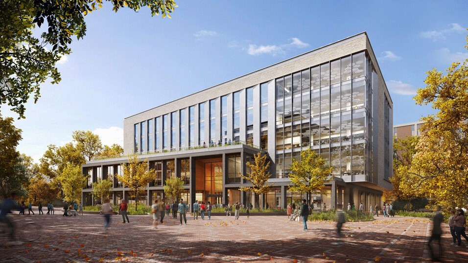 Rendering of the exterior of the Integrative Sciences Building